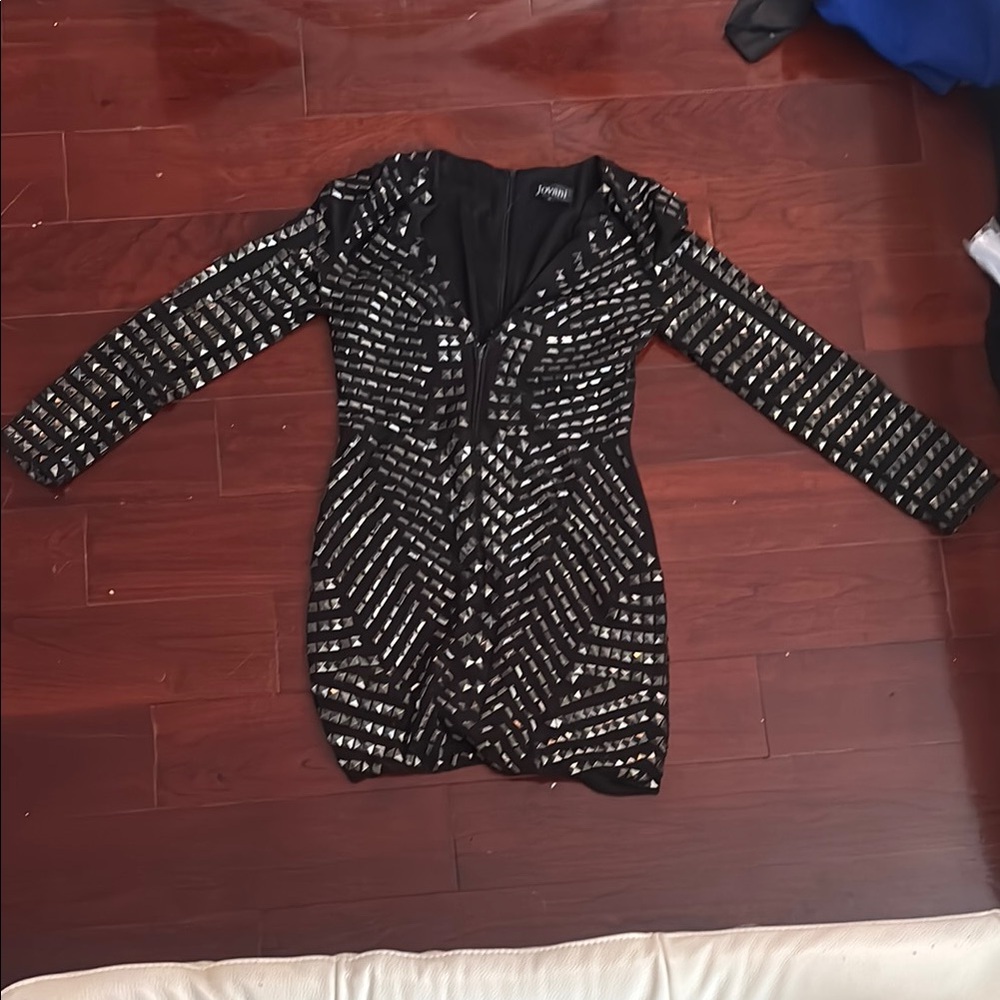 Jovani Black and Silver Long Sleeve Dress